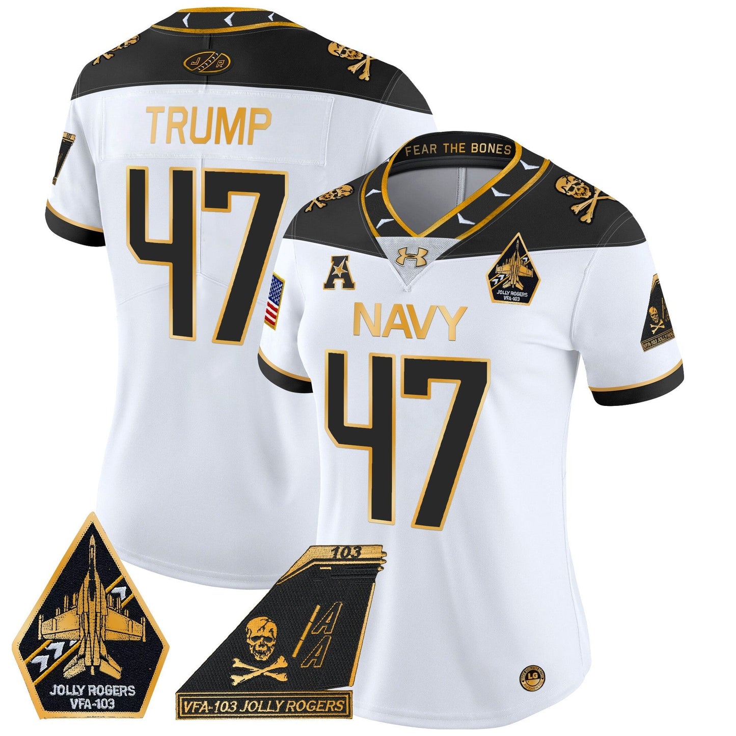 Women's Navy Midshipmen 2024 Jolly Rogers Patch Gold Vapor Limited Jersey - All Stitched