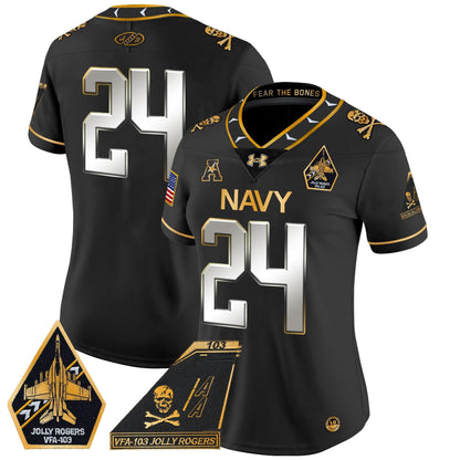 Women's Navy Midshipmen 2024 Jolly Rogers Patch Gold Vapor Limited Jersey - All Stitched