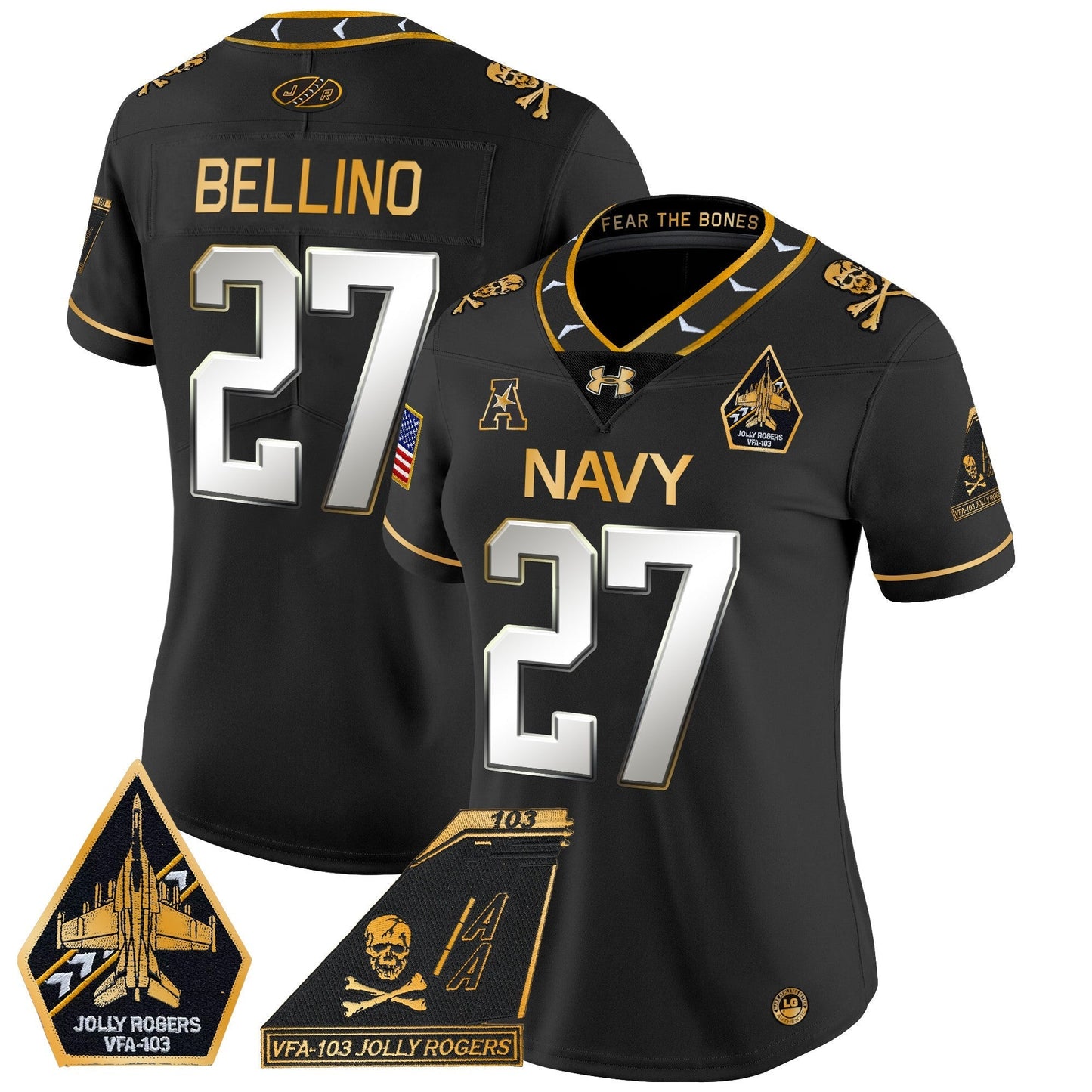 Women's Navy Midshipmen 2024 Jolly Rogers Patch Gold Vapor Limited Jersey - All Stitched