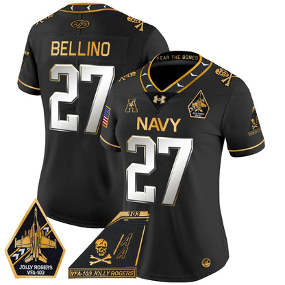 Women's Navy Midshipmen 2024 Jolly Rogers Patch Gold Vapor Limited Jersey - All Stitched