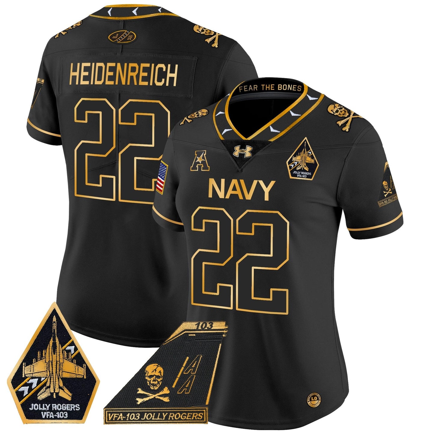 Women's Navy Midshipmen 2024 Jolly Rogers Patch Gold Vapor Limited Jersey - All Stitched