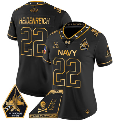 Women's Navy Midshipmen 2024 Jolly Rogers Patch Gold Vapor Limited Jersey - All Stitched