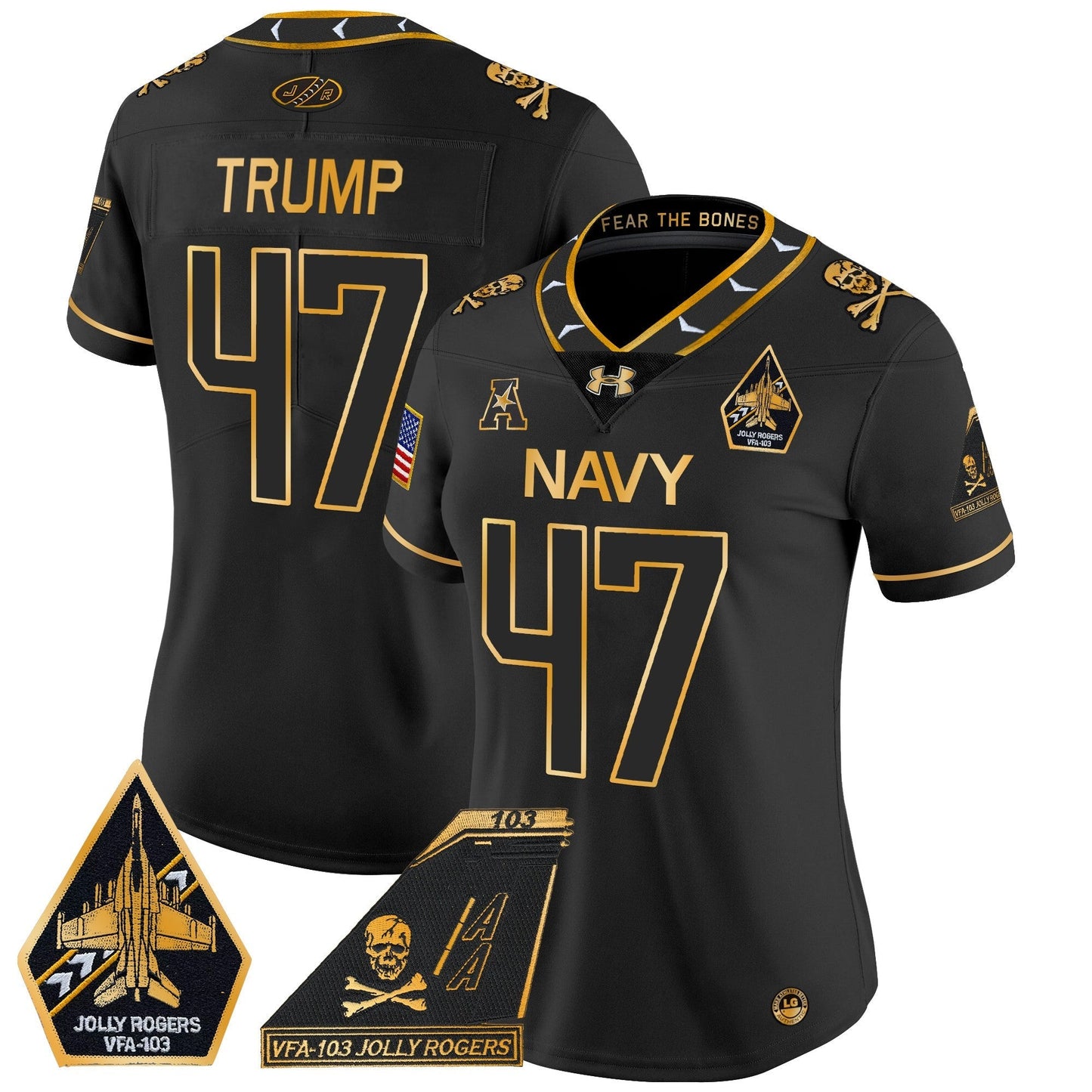 Women's Navy Midshipmen 2024 Jolly Rogers Patch Gold Vapor Limited Jersey - All Stitched