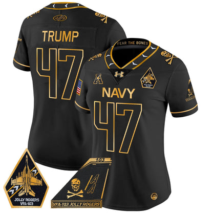 Women's Navy Midshipmen 2024 Jolly Rogers Patch Gold Vapor Limited Jersey - All Stitched