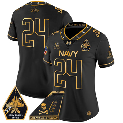 Women's Navy Midshipmen 2024 Jolly Rogers Patch Gold Vapor Limited Jersey - All Stitched