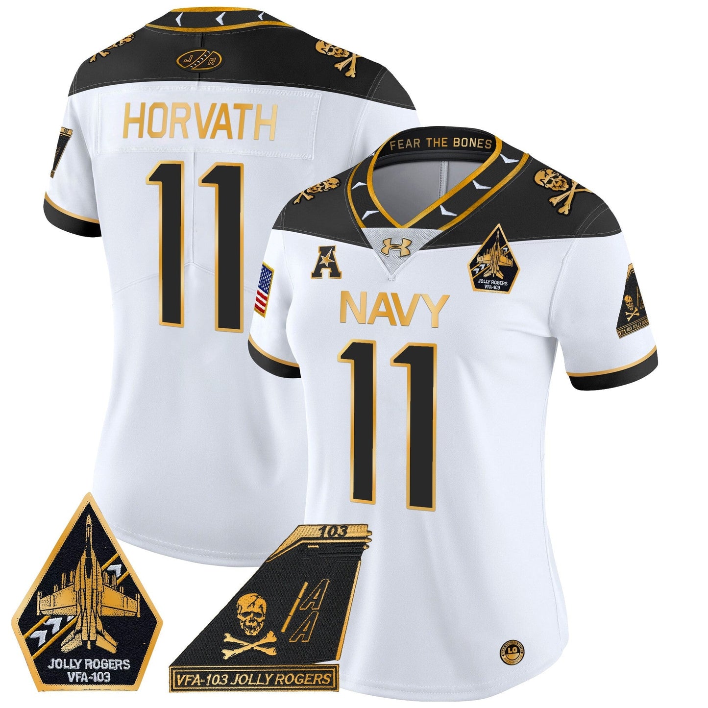 Women's Navy Midshipmen 2024 Jolly Rogers Patch Gold Vapor Limited Jersey - All Stitched