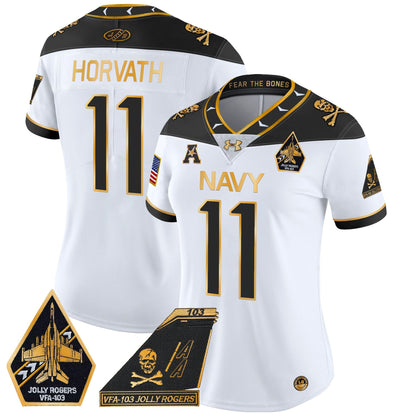 Women's Navy Midshipmen 2024 Jolly Rogers Patch Gold Vapor Limited Jersey - All Stitched
