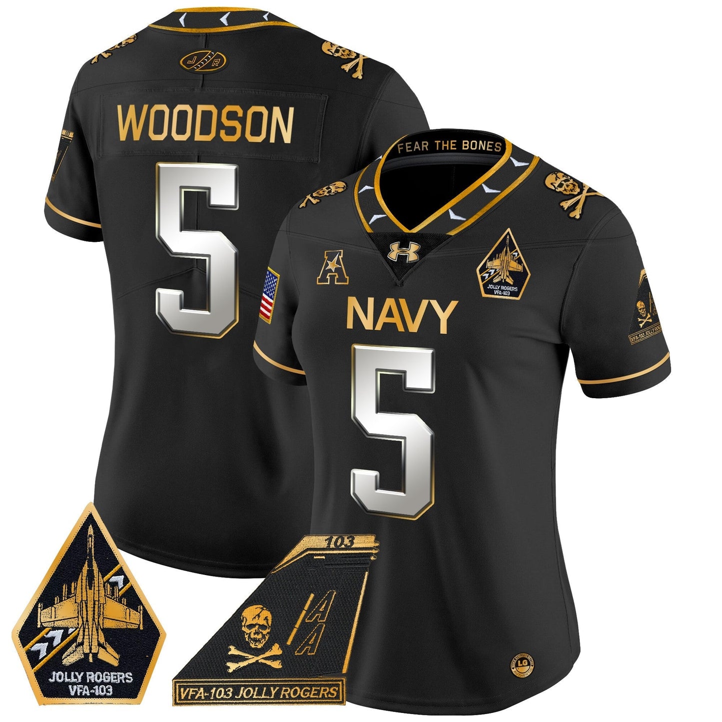 Women's Navy Midshipmen 2024 Jolly Rogers Patch Gold Vapor Limited Jersey - All Stitched