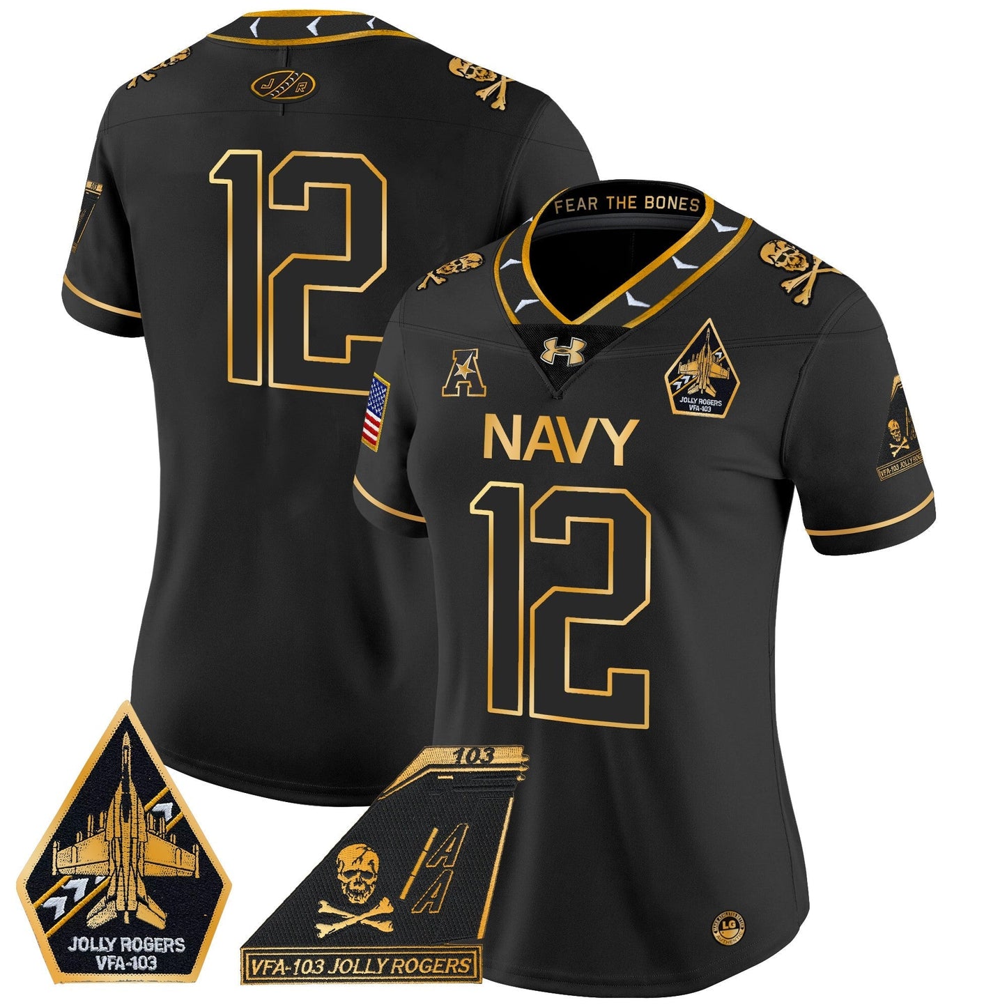 Women's Navy Midshipmen 2024 Jolly Rogers Patch Gold Vapor Limited Jersey - All Stitched