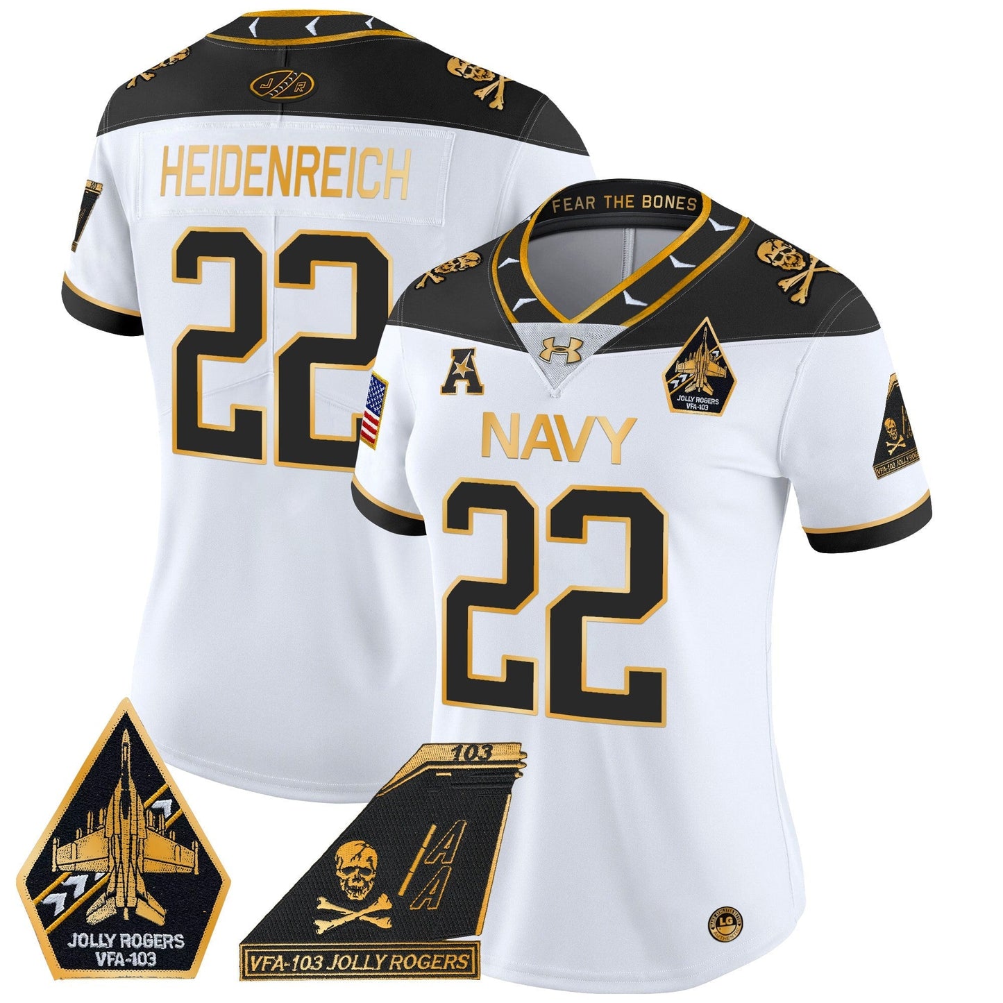 Women's Navy Midshipmen 2024 Jolly Rogers Patch Gold Vapor Limited Jersey - All Stitched