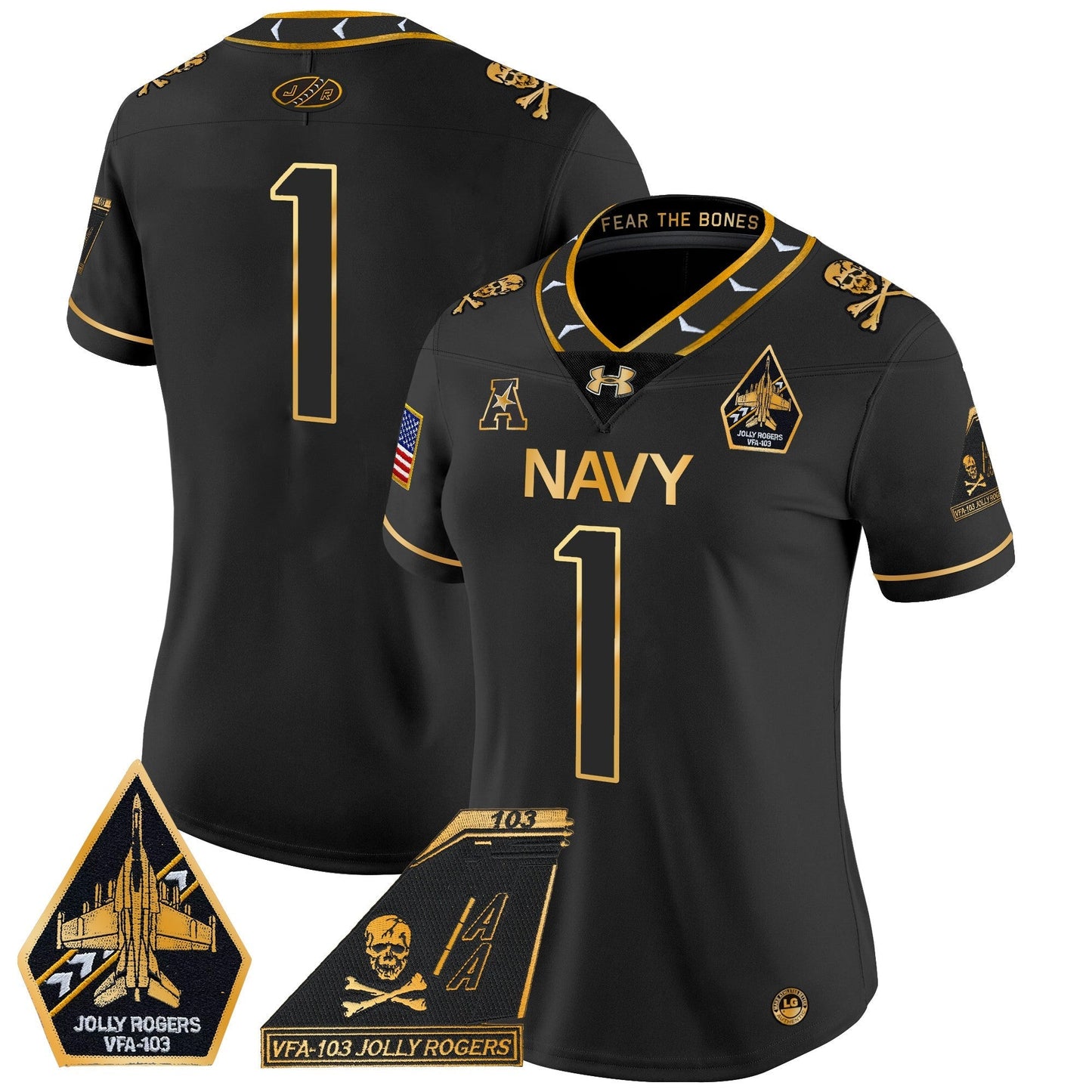Women's Navy Midshipmen 2024 Jolly Rogers Patch Gold Vapor Limited Jersey - All Stitched