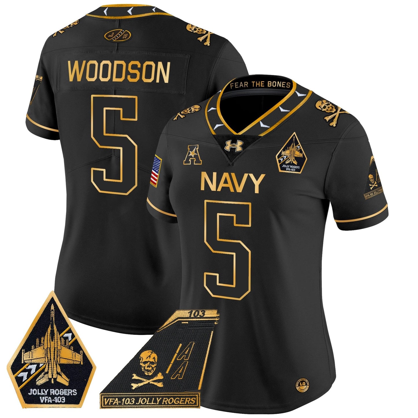 Women's Navy Midshipmen 2024 Jolly Rogers Patch Gold Vapor Limited Jersey - All Stitched