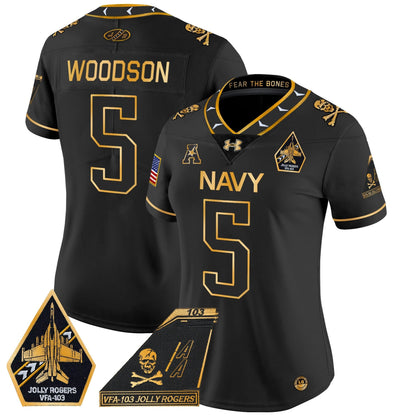 Women's Navy Midshipmen 2024 Jolly Rogers Patch Gold Vapor Limited Jersey - All Stitched