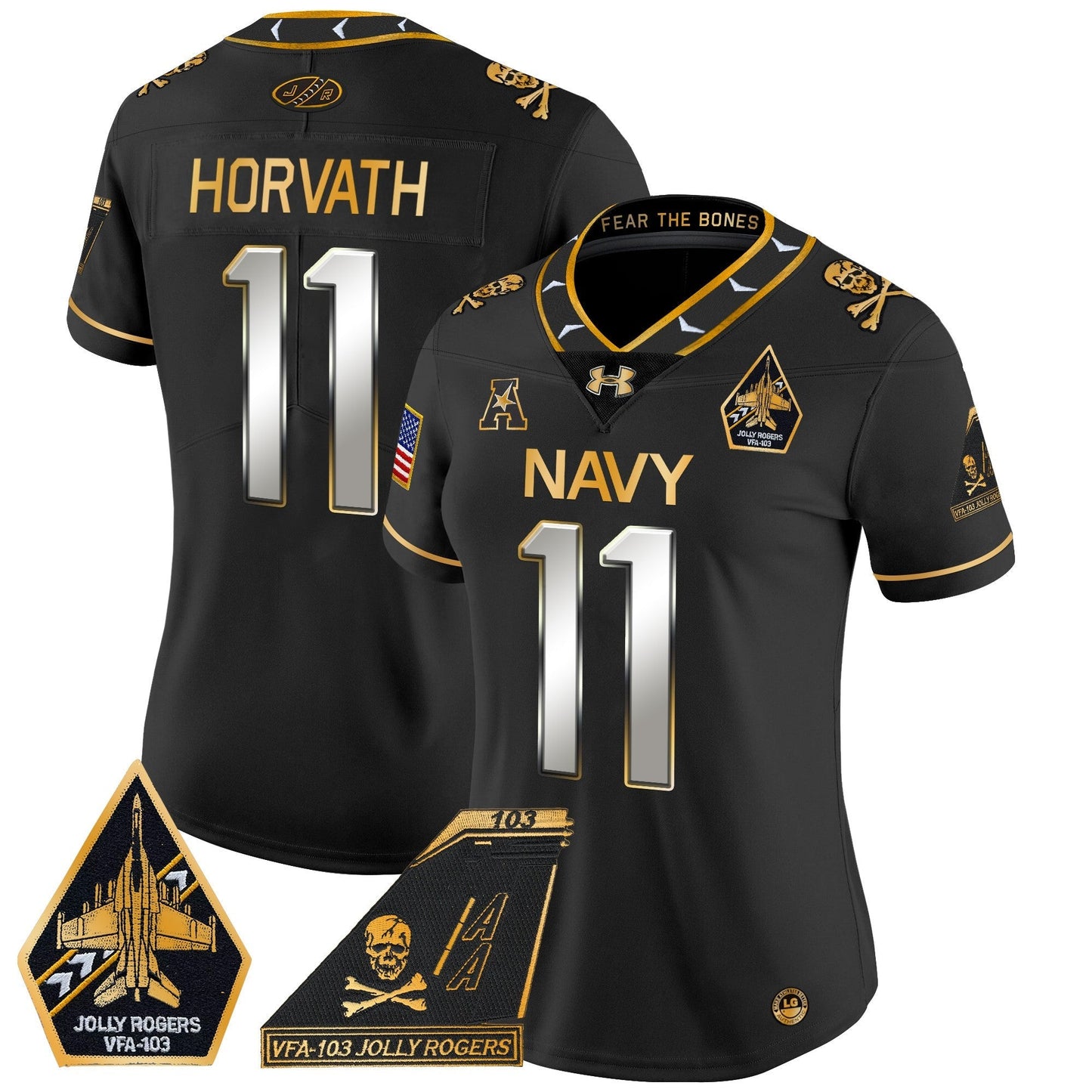 Women's Navy Midshipmen 2024 Jolly Rogers Patch Gold Vapor Limited Jersey - All Stitched