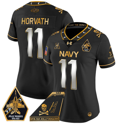 Women's Navy Midshipmen 2024 Jolly Rogers Patch Gold Vapor Limited Jersey - All Stitched