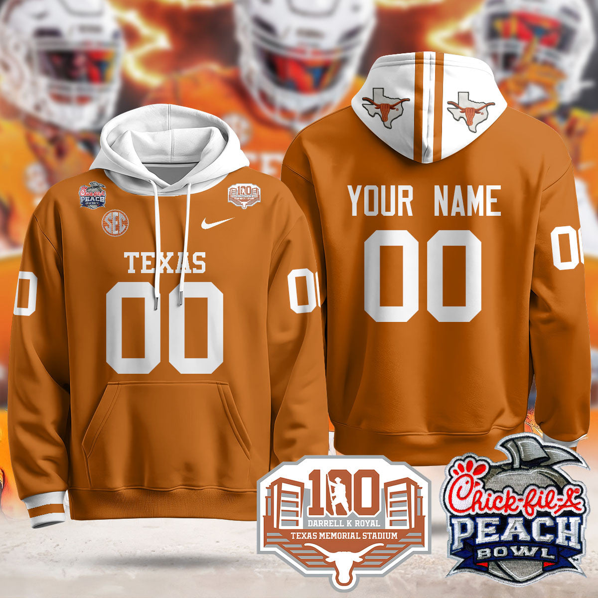 Custom TEX 2024 Chick-fil-A Peach Bowl Hoodie - All Stitched