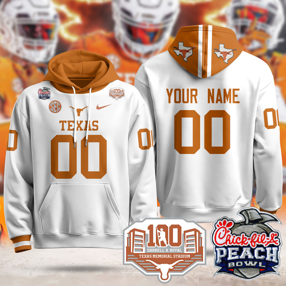 Custom TEX 2024 Chick-fil-A Peach Bowl Hoodie - All Stitched