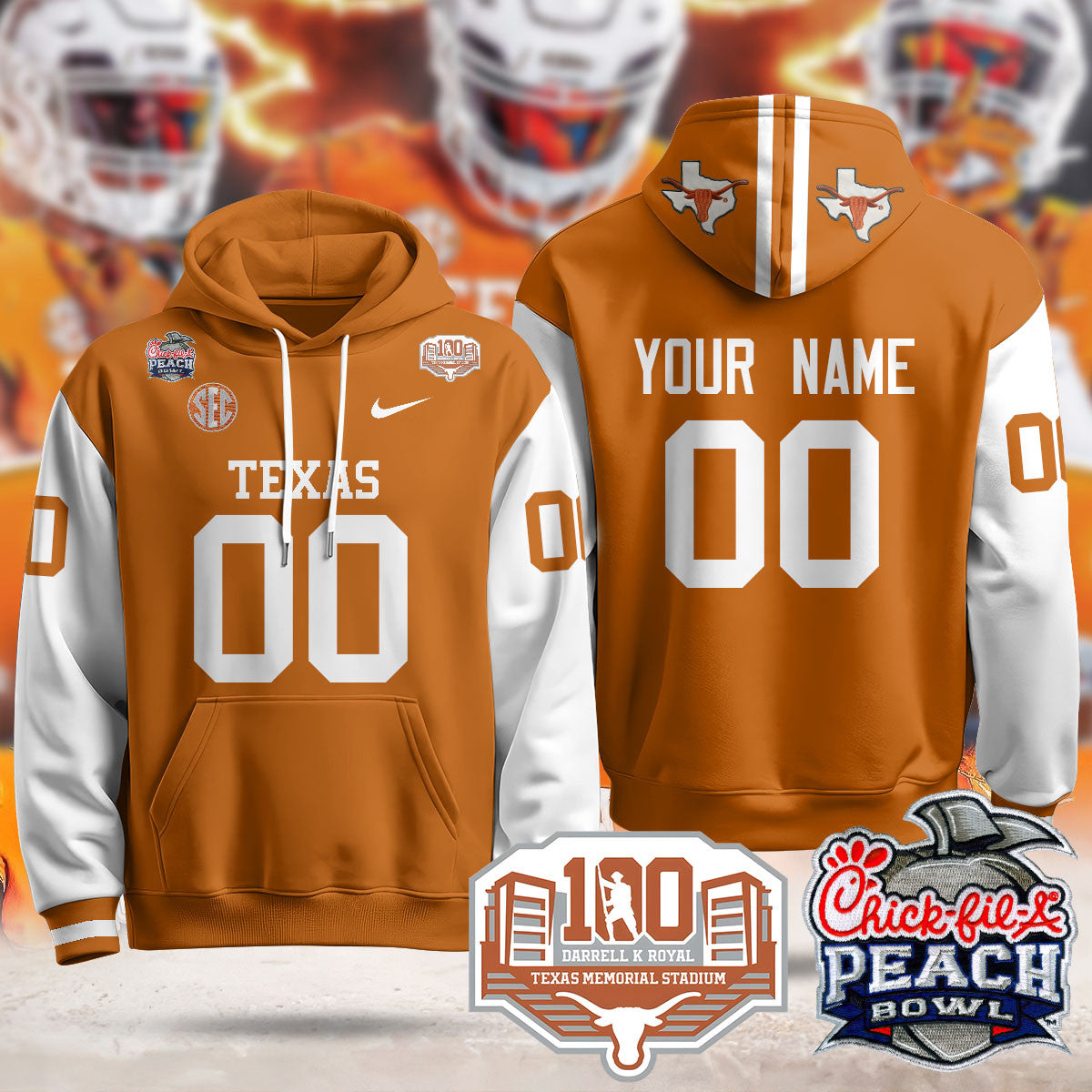 Custom TEX 2024 Chick-fil-A Peach Bowl Hoodie - All Stitched