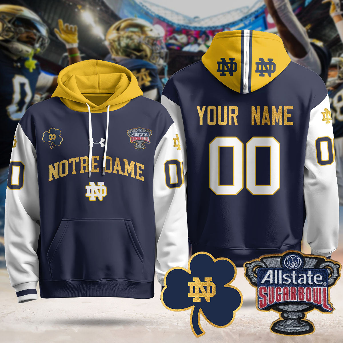 Custom ND Allstate Sugar Bowl Hoodie - All Stitched