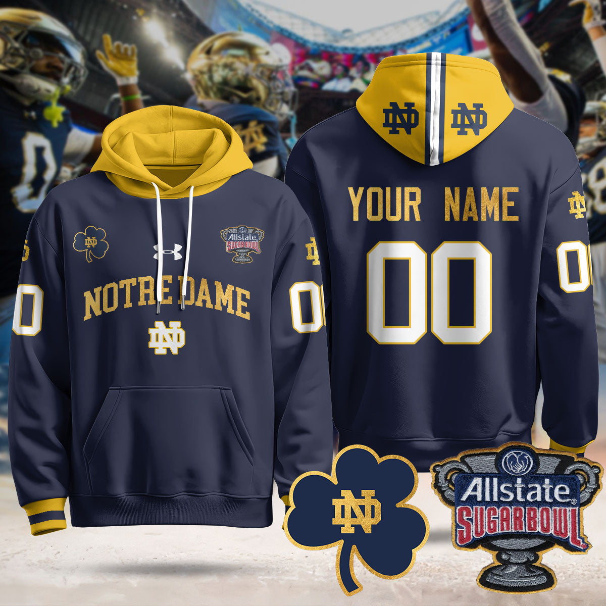 Custom ND Allstate Sugar Bowl Hoodie - All Stitched