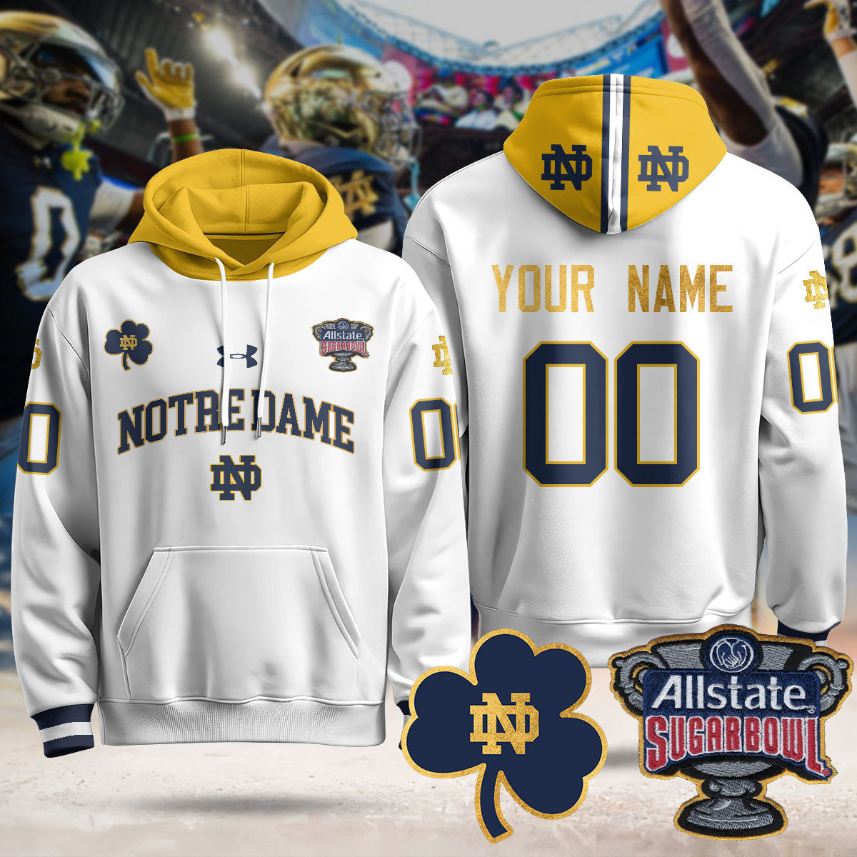 Custom ND Allstate Sugar Bowl Hoodie - All Stitched