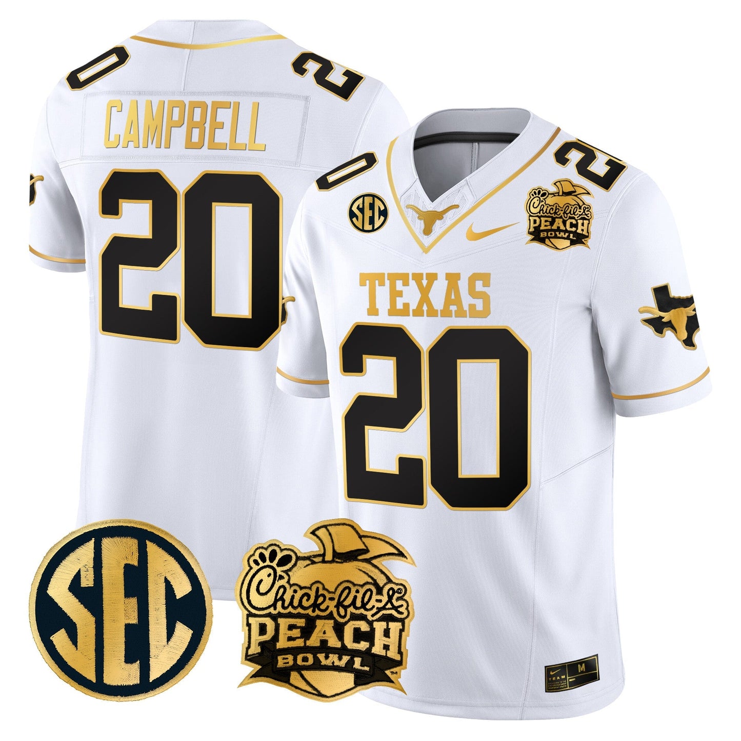 TEX Peach Bowl Patch Gold Vapor Limited Jersey - All Stitched