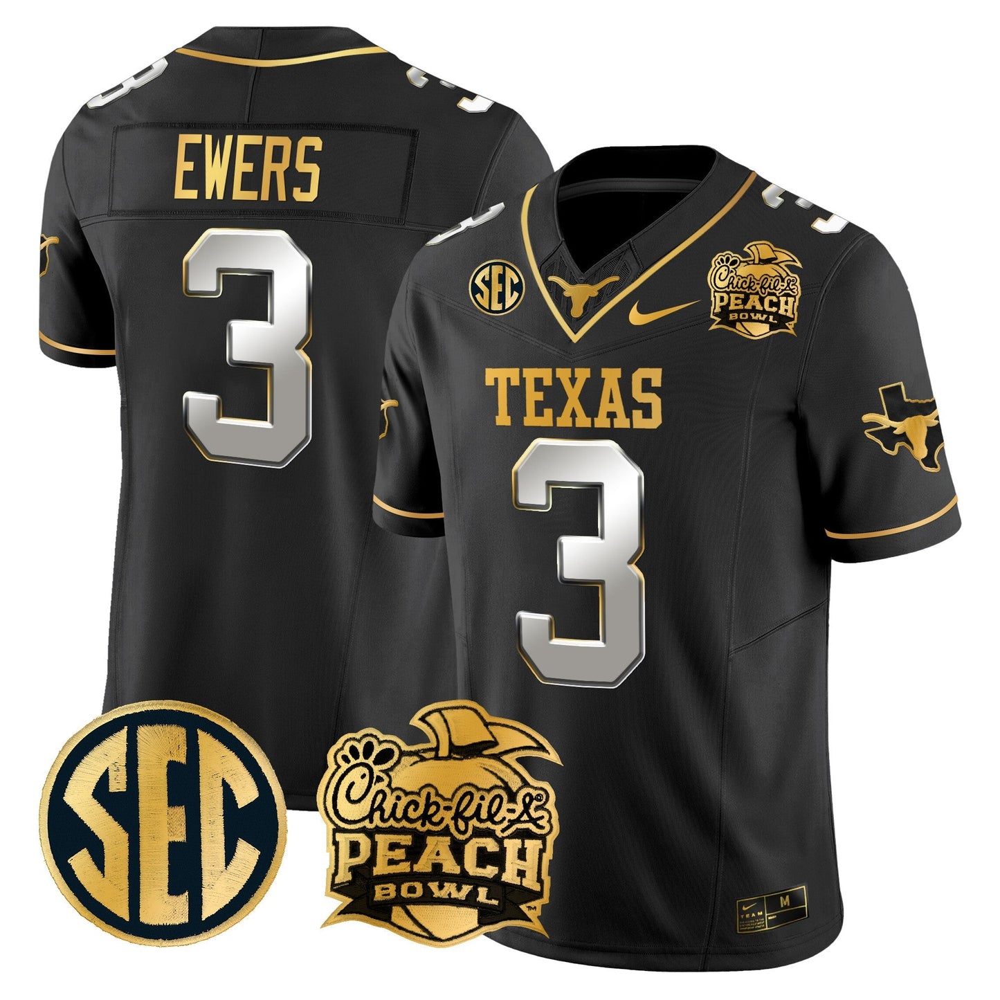 TEX Peach Bowl Patch Gold Vapor Limited Jersey - All Stitched