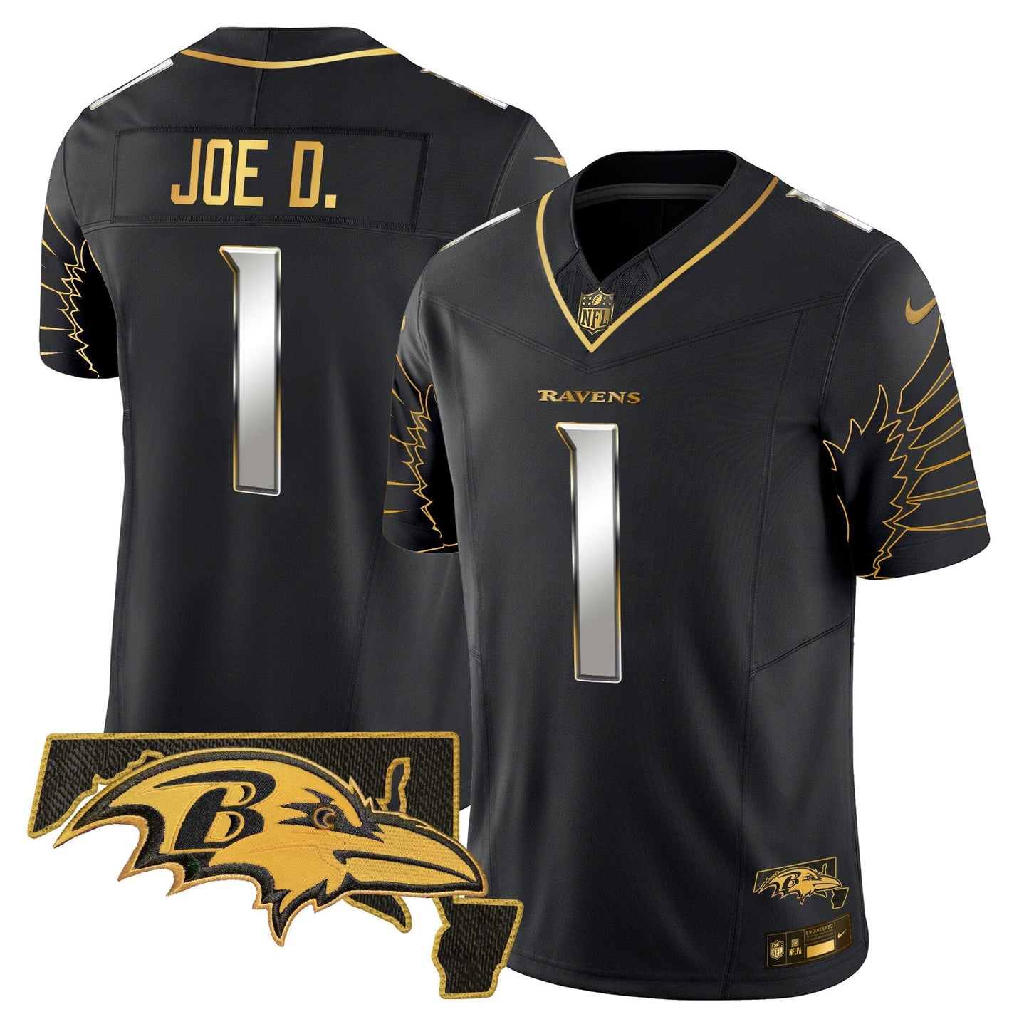 Ravens Maryland Patch Gold Vapor Limited Jersey V2 - All Stitched