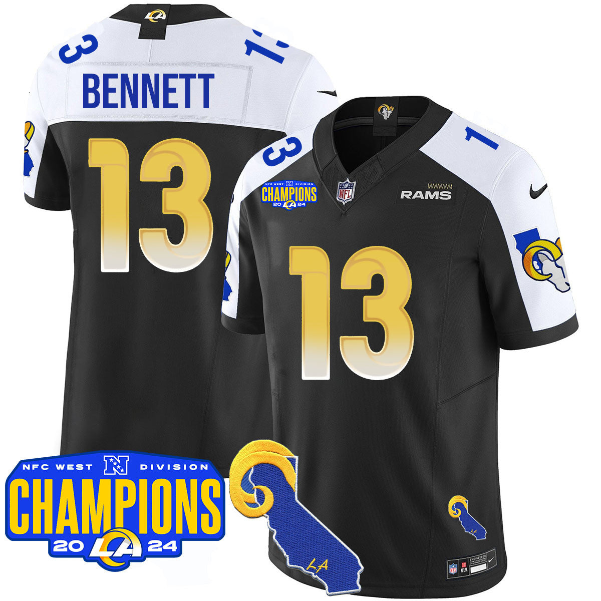 Los Angeles Rams 2024 NFC West Division Champions Jersey - All Stitched