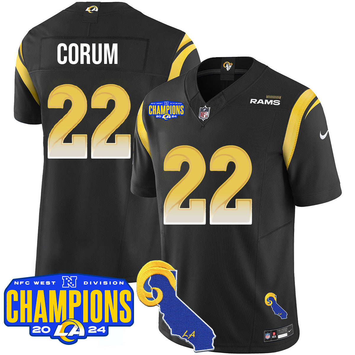 Los Angeles Rams 2024 NFC West Division Champions Jersey - All Stitched