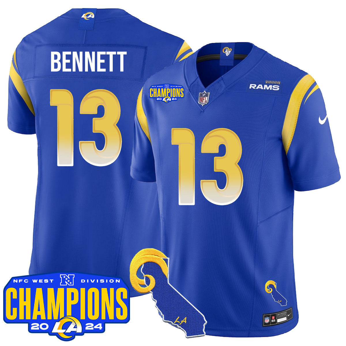 Los Angeles Rams 2024 NFC West Division Champions Jersey - All Stitched