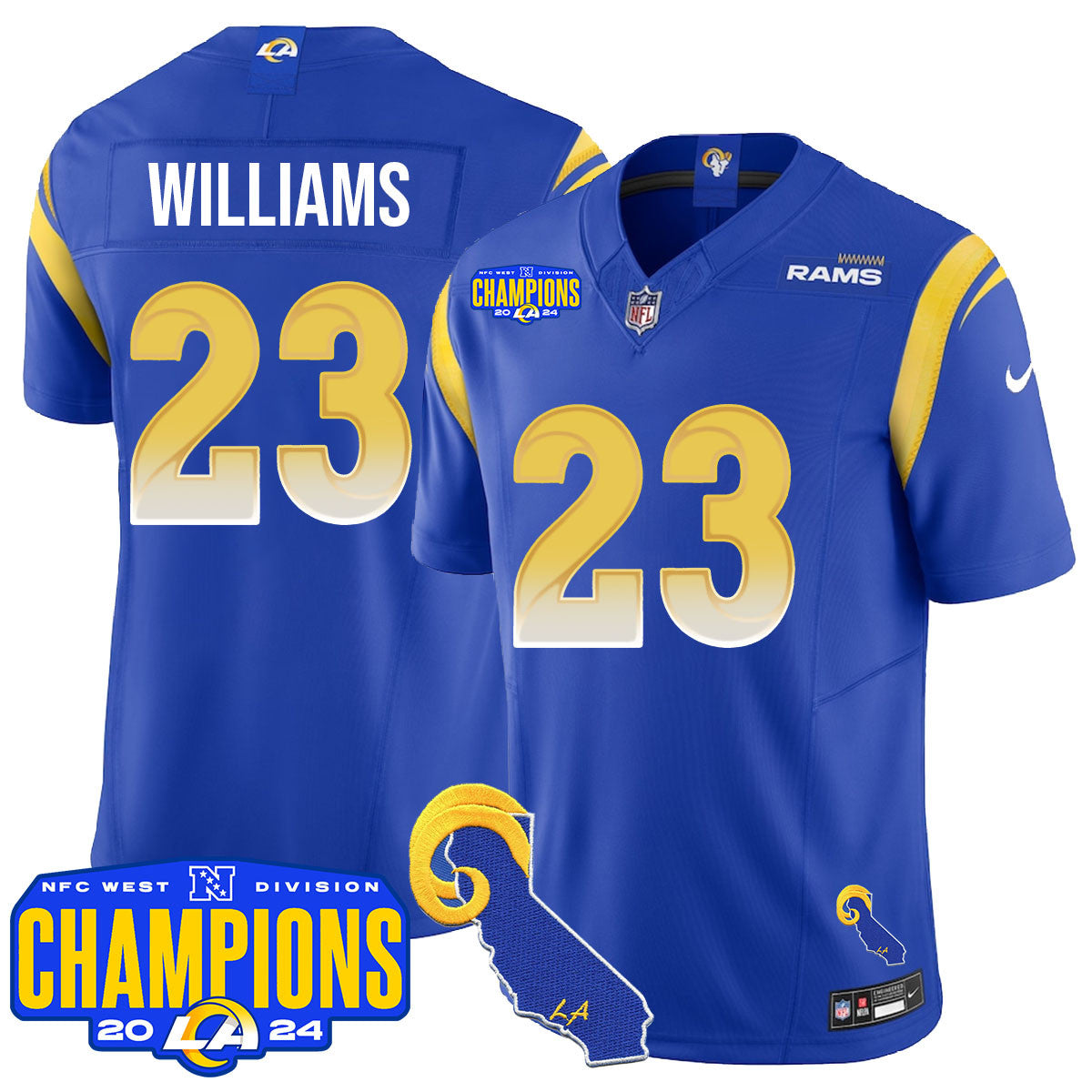 Los Angeles Rams 2024 NFC West Division Champions Jersey - All Stitched