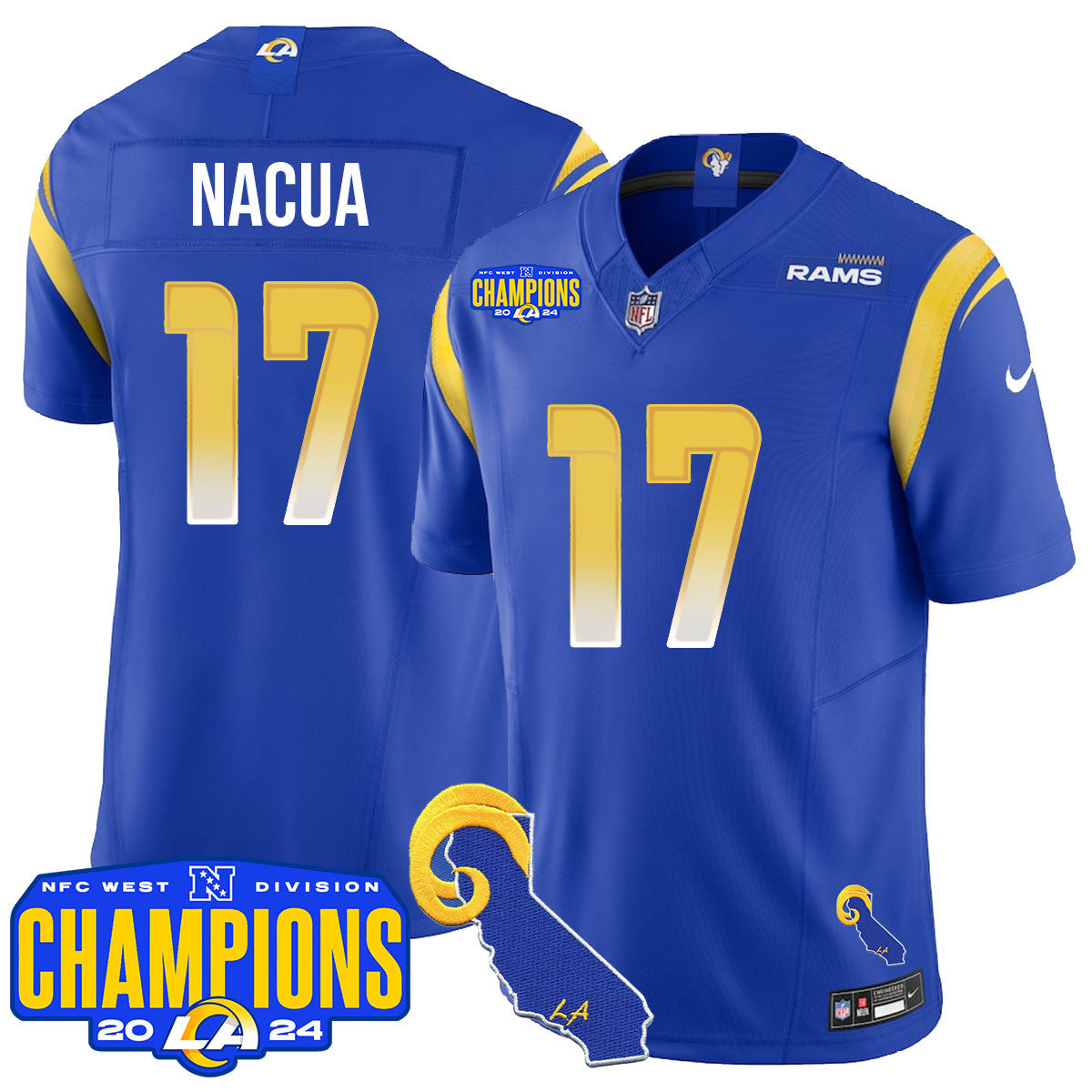 Los Angeles Rams 2024 NFC West Division Champions Jersey - All Stitched