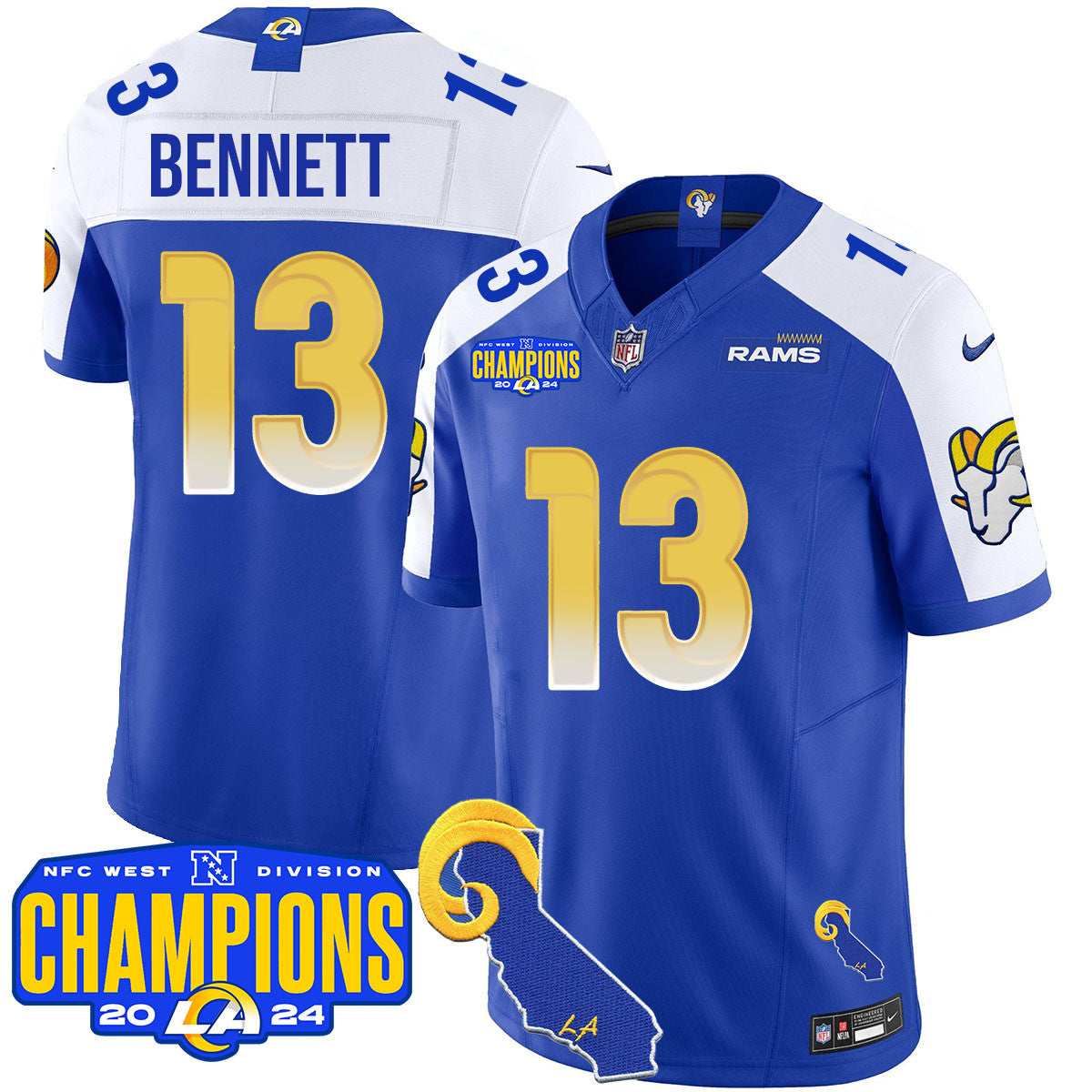 Los Angeles Rams 2024 NFC West Division Champions Jersey - All Stitched