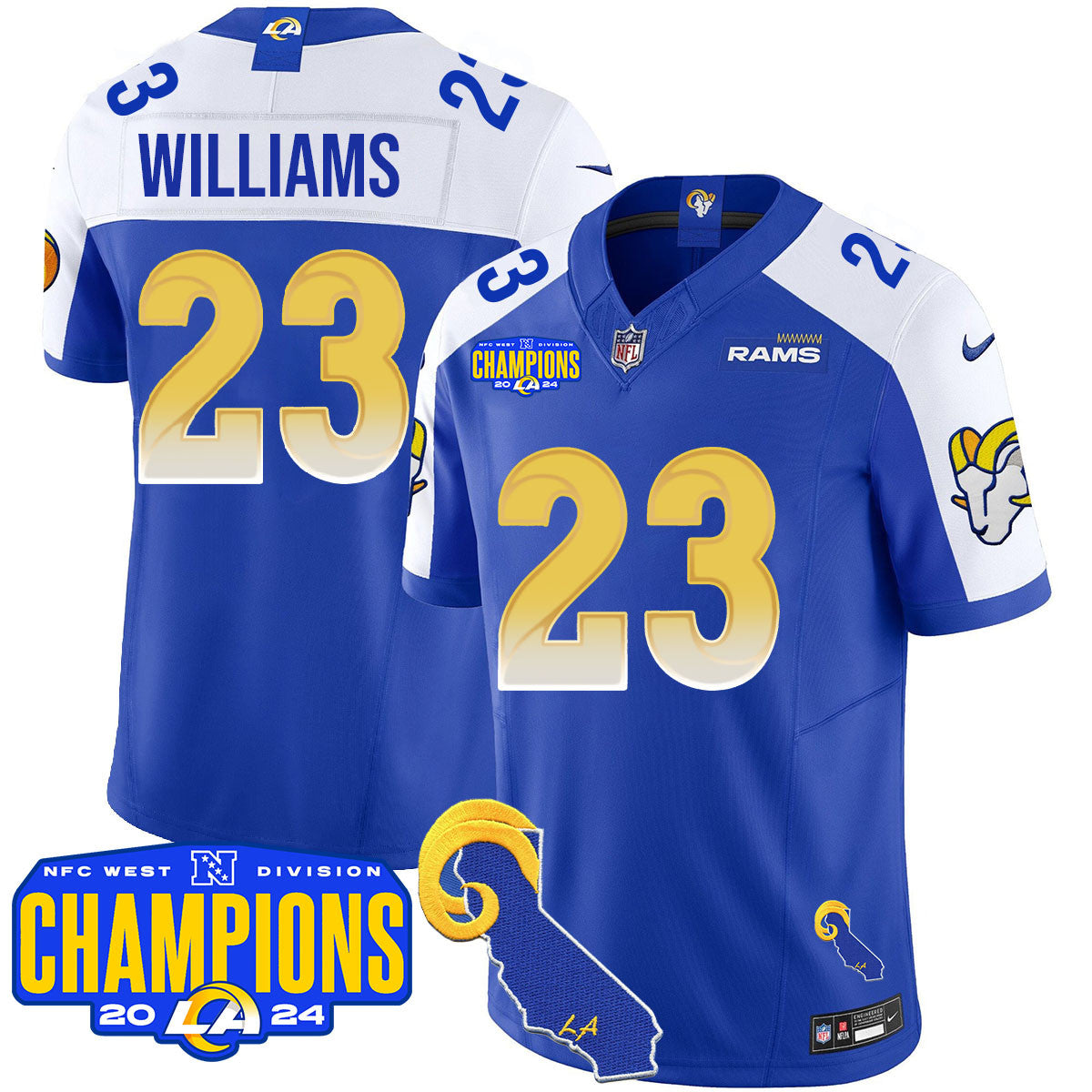 Los Angeles Rams 2024 NFC West Division Champions Jersey - All Stitched