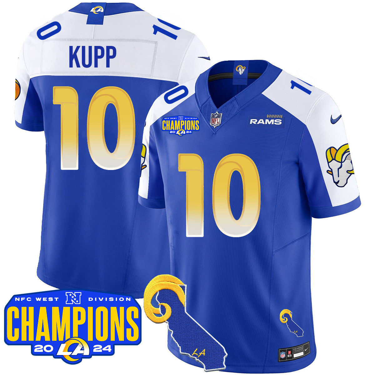 Los Angeles Rams 2024 NFC West Division Champions Jersey - All Stitched