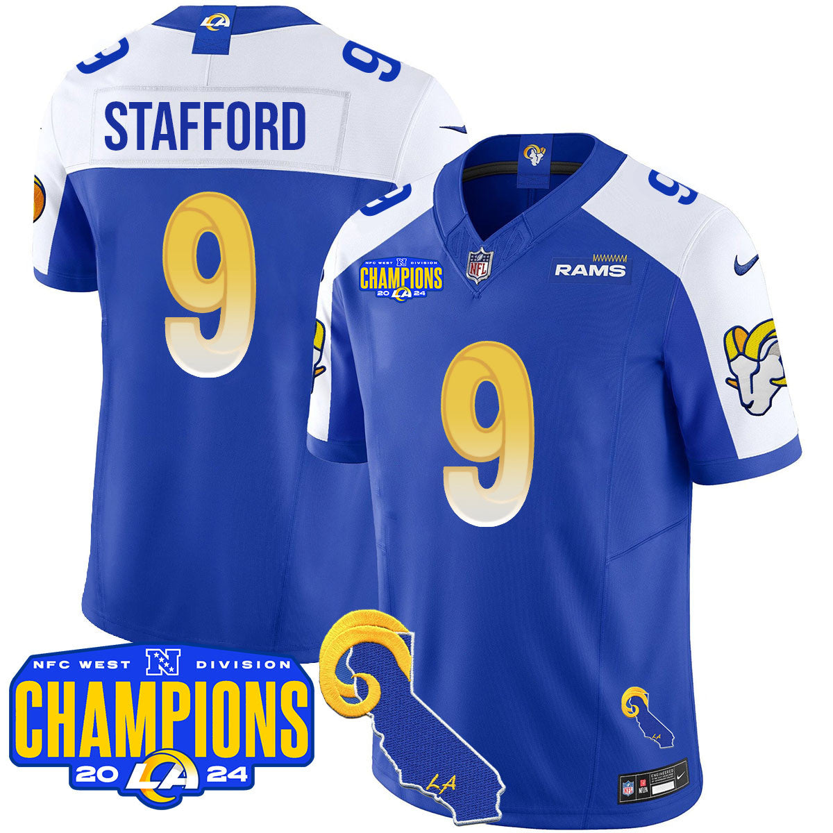 Los Angeles Rams 2024 NFC West Division Champions Jersey - All Stitched
