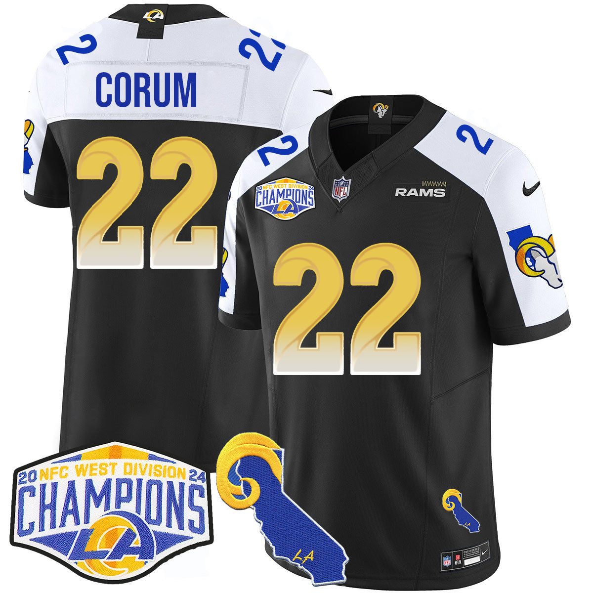 Los Angeles Rams 2024 NFC West Division Champions Jersey N1 - All Stitched