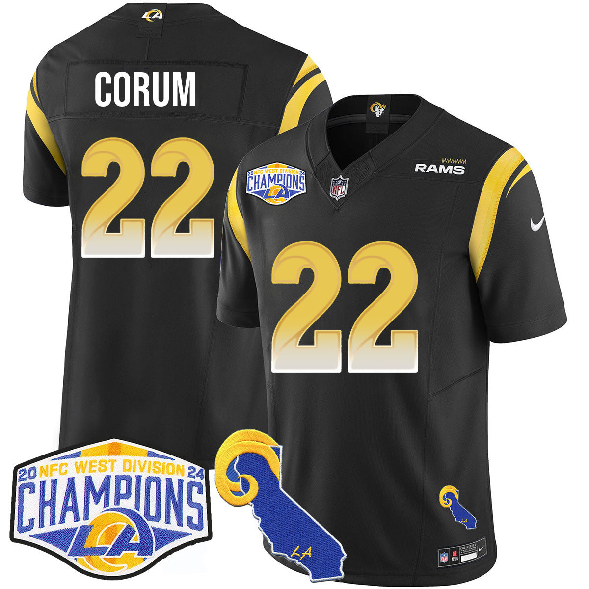 Los Angeles Rams 2024 NFC West Division Champions Jersey N1 - All Stitched