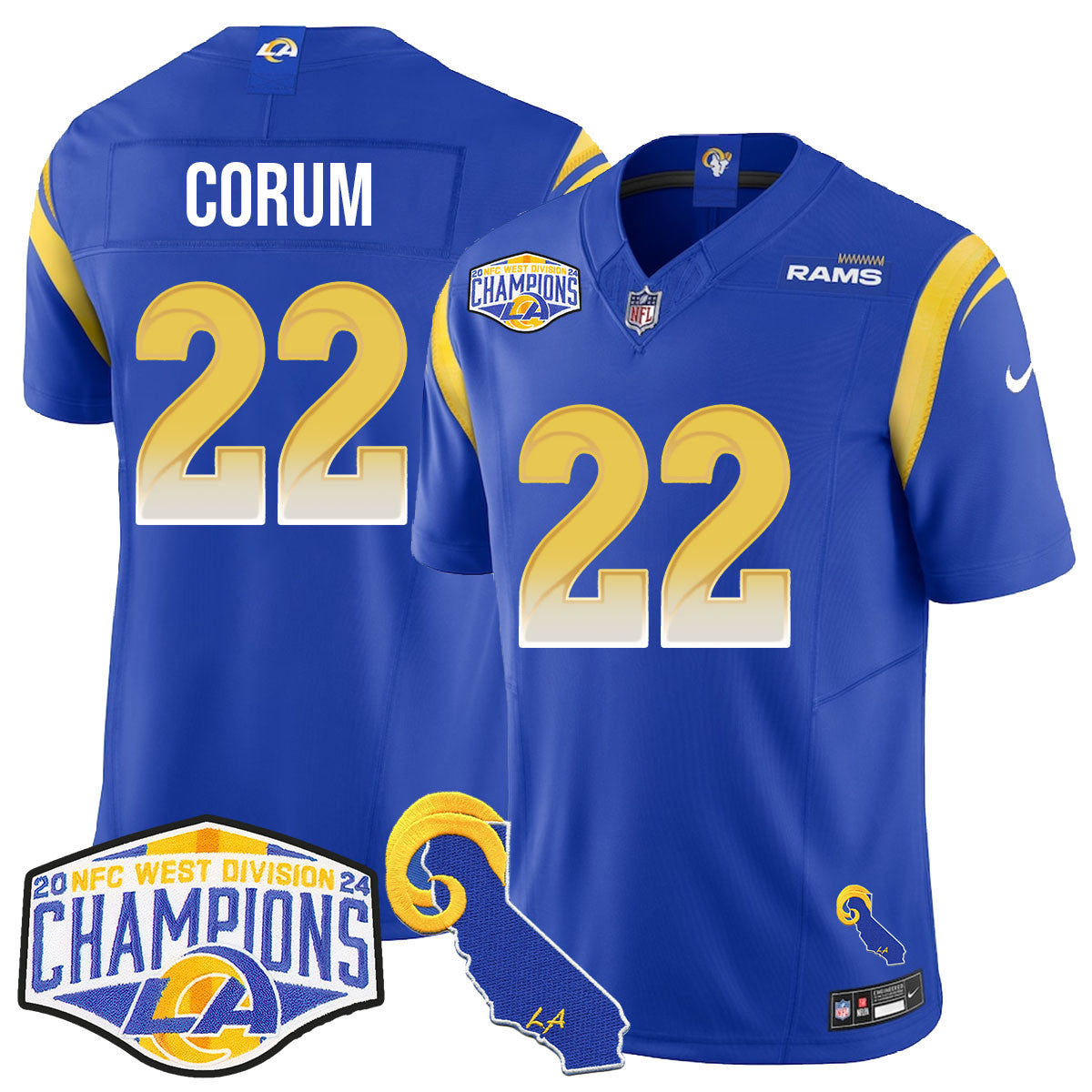Los Angeles Rams 2024 NFC West Division Champions Jersey N1 - All Stitched