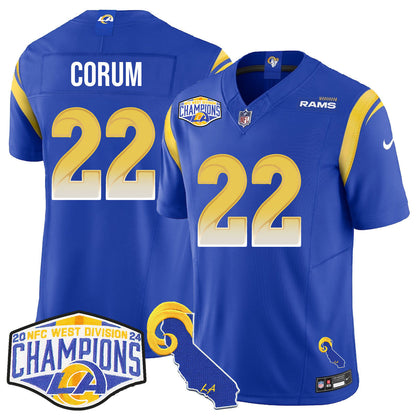 Los Angeles Rams 2024 NFC West Division Champions Jersey N1 - All Stitched