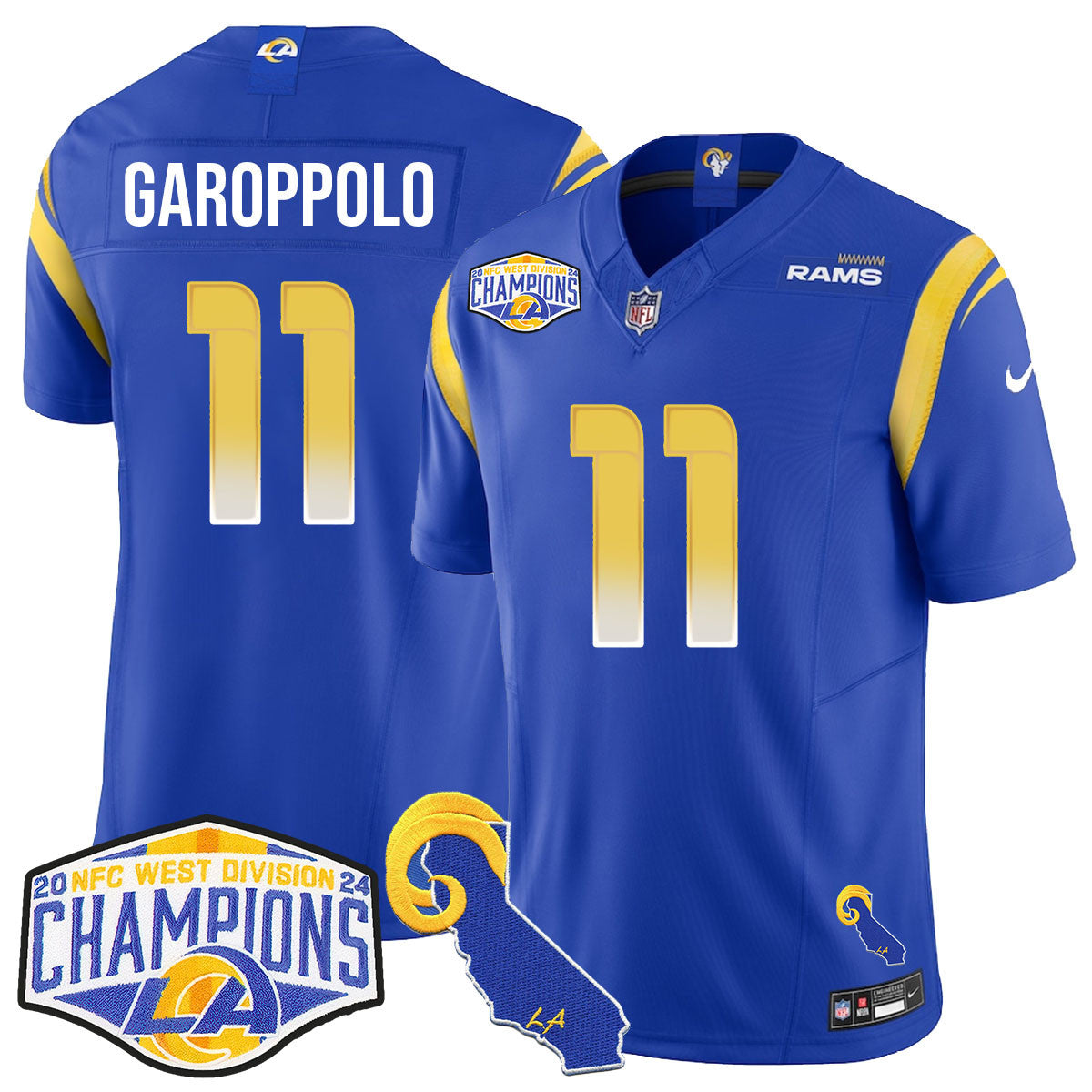 Los Angeles Rams 2024 NFC West Division Champions Jersey N1 - All Stitched