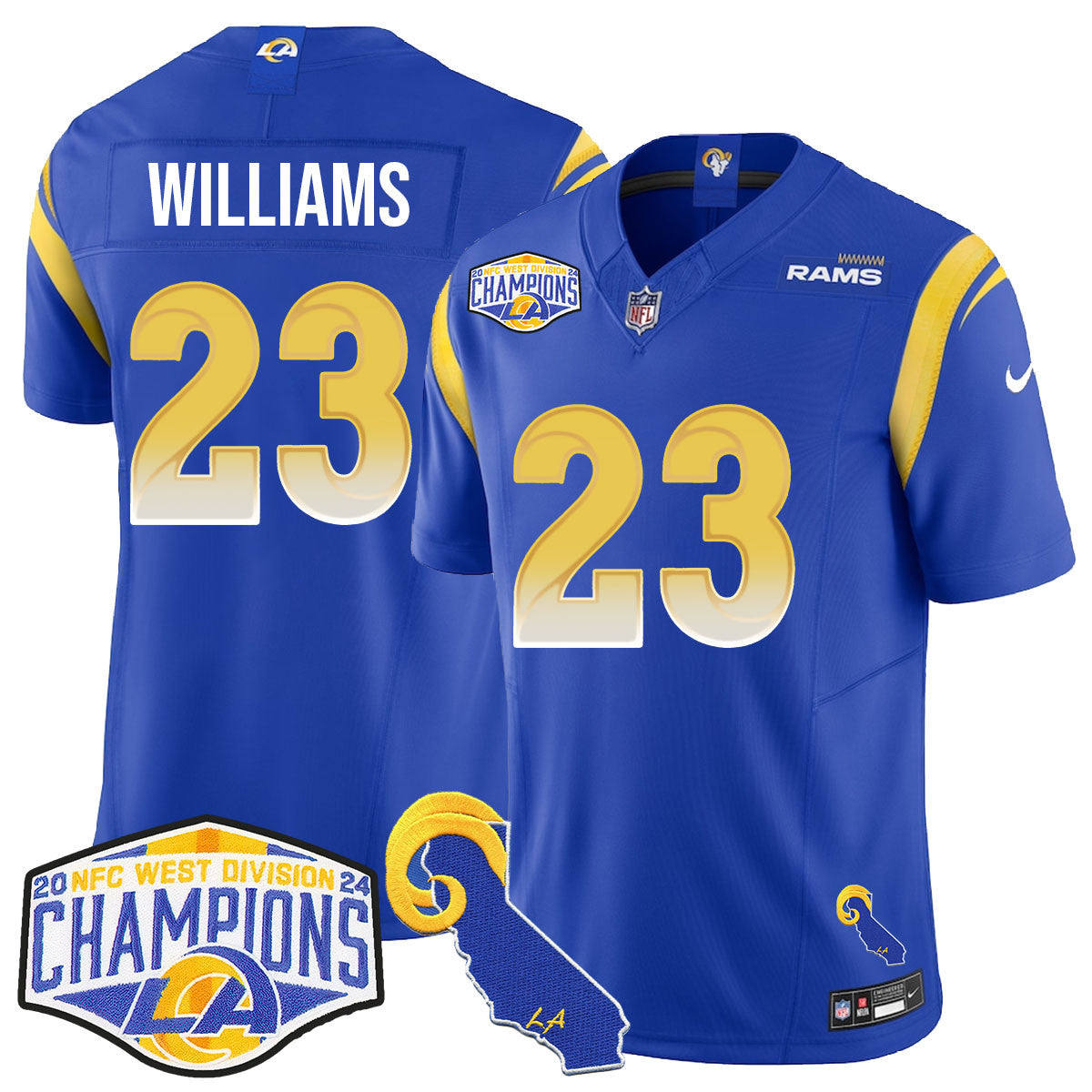 Los Angeles Rams 2024 NFC West Division Champions Jersey N1 - All Stitched