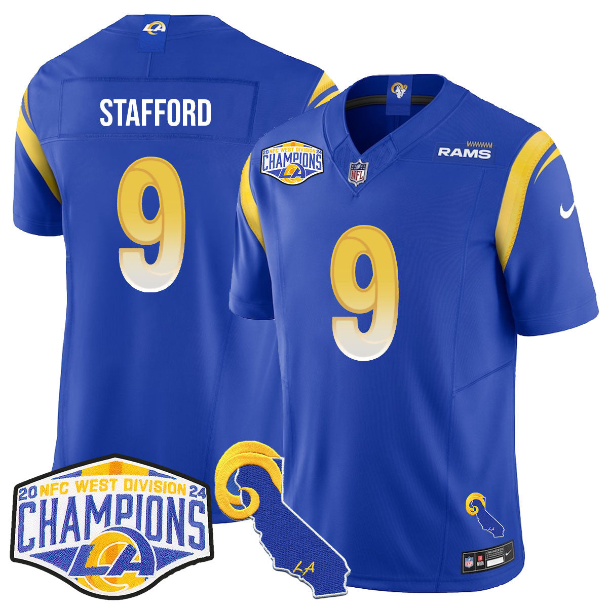 Los Angeles Rams 2024 NFC West Division Champions Jersey N1 - All Stitched