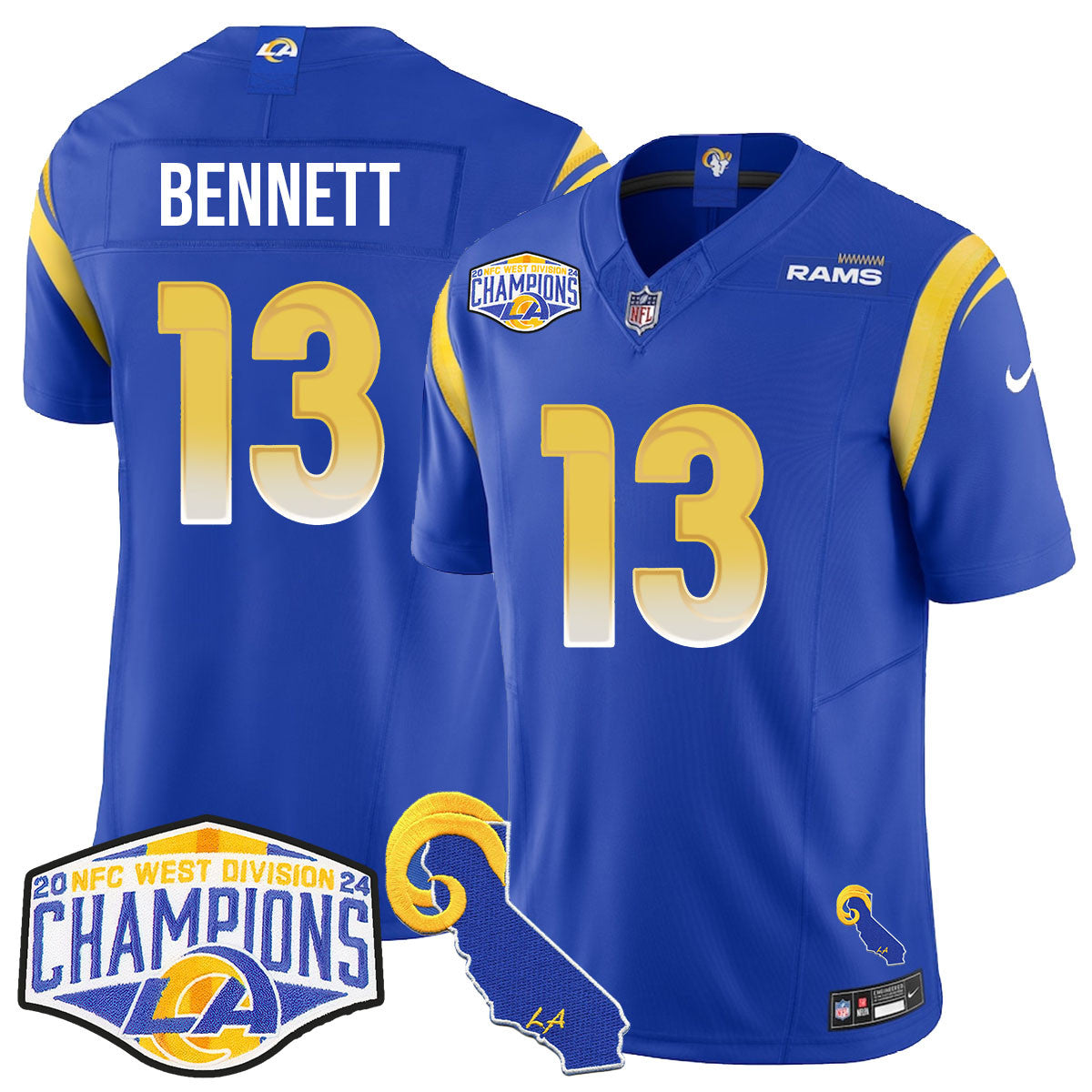 Los Angeles Rams 2024 NFC West Division Champions Jersey N1 - All Stitched