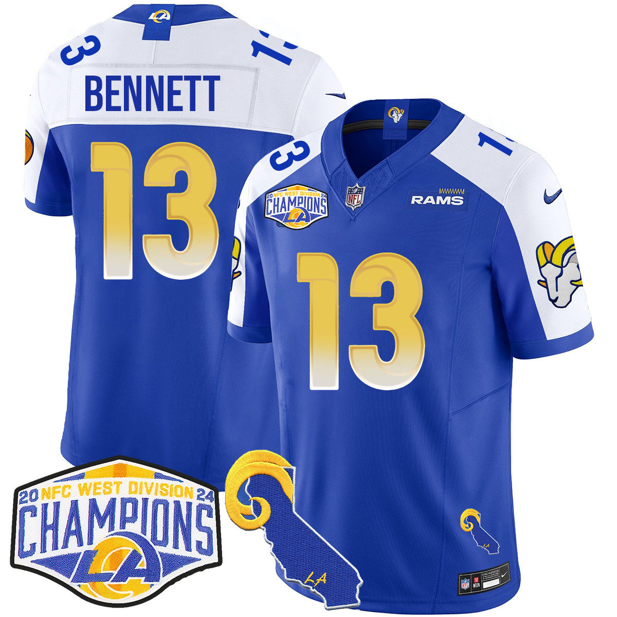 Los Angeles Rams 2024 NFC West Division Champions Jersey N1 - All Stitched