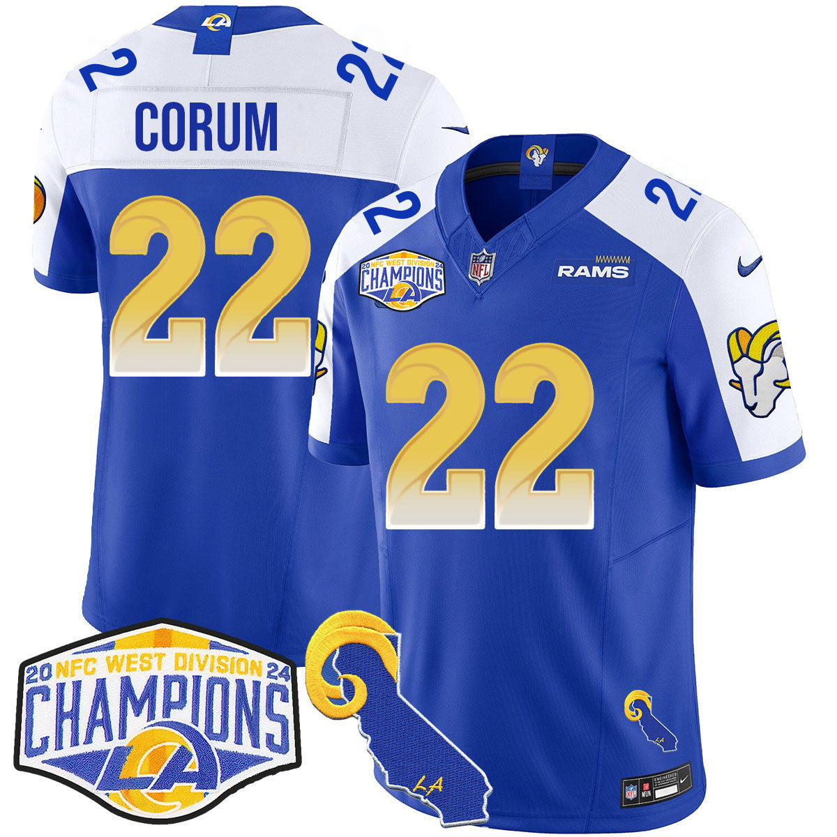 Los Angeles Rams 2024 NFC West Division Champions Jersey N1 - All Stitched