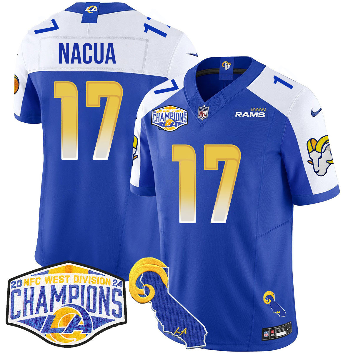 Los Angeles Rams 2024 NFC West Division Champions Jersey N1 - All Stitched