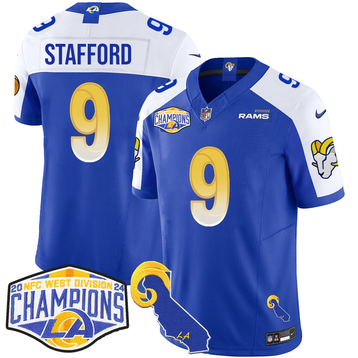 Los Angeles Rams 2024 NFC West Division Champions Jersey N1 - All Stitched