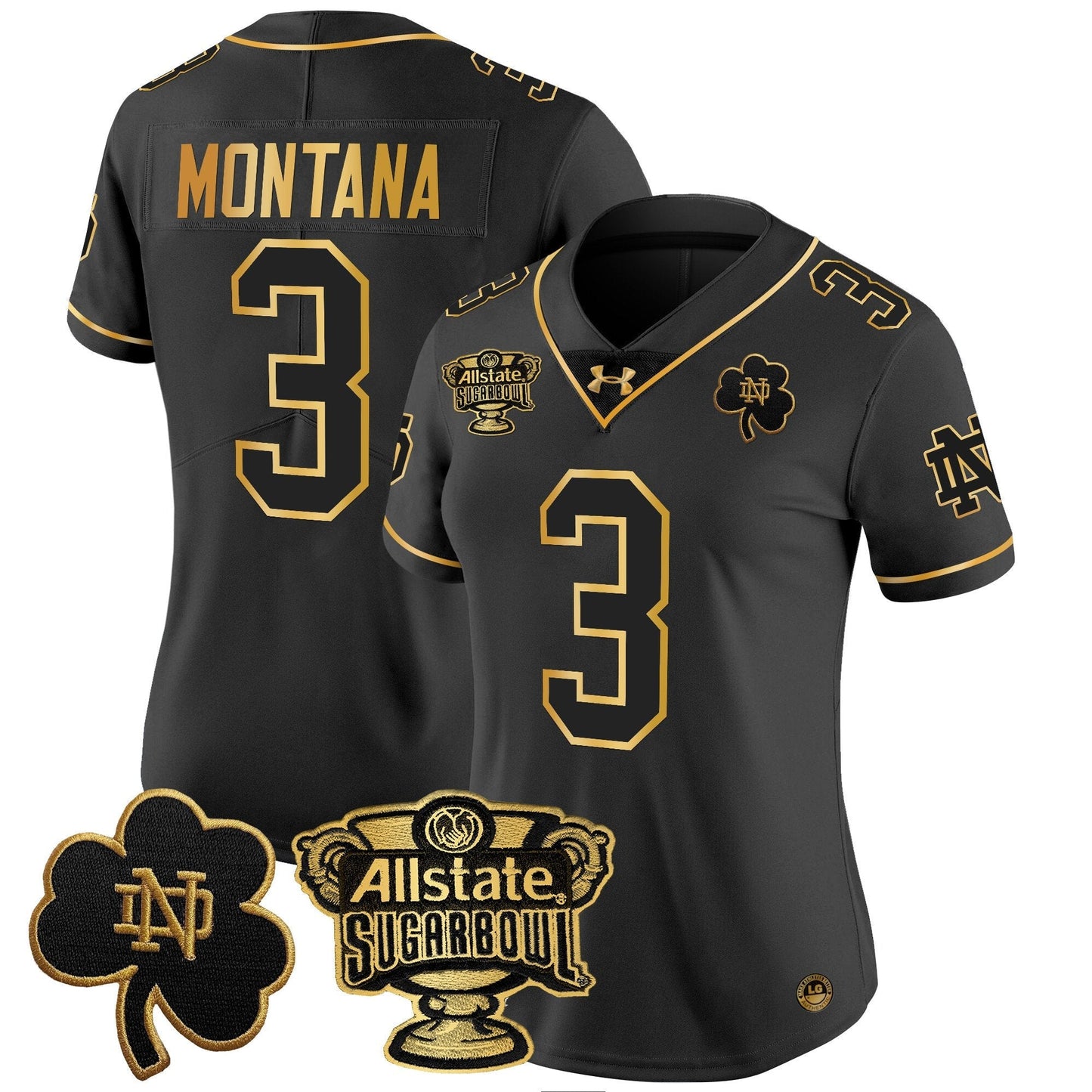 Women's ND 2024 Sugar Bowl Gold Patch Vapor Limited Jersey - All Stitched